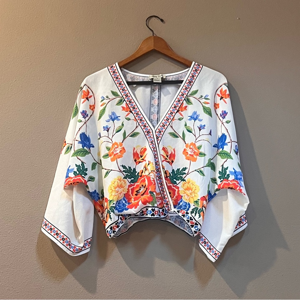 Flying Tomato: Gorgeous Colorful Flowered Kimono-Sleeve Top, Size M